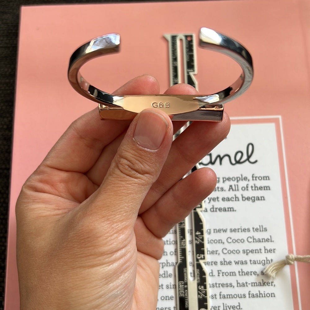 💎G&B GILES & BROTHER Mini Cuff Bracelet Bangle (Gilt) Silver & Rose Gold toned - Picture 5 of 5